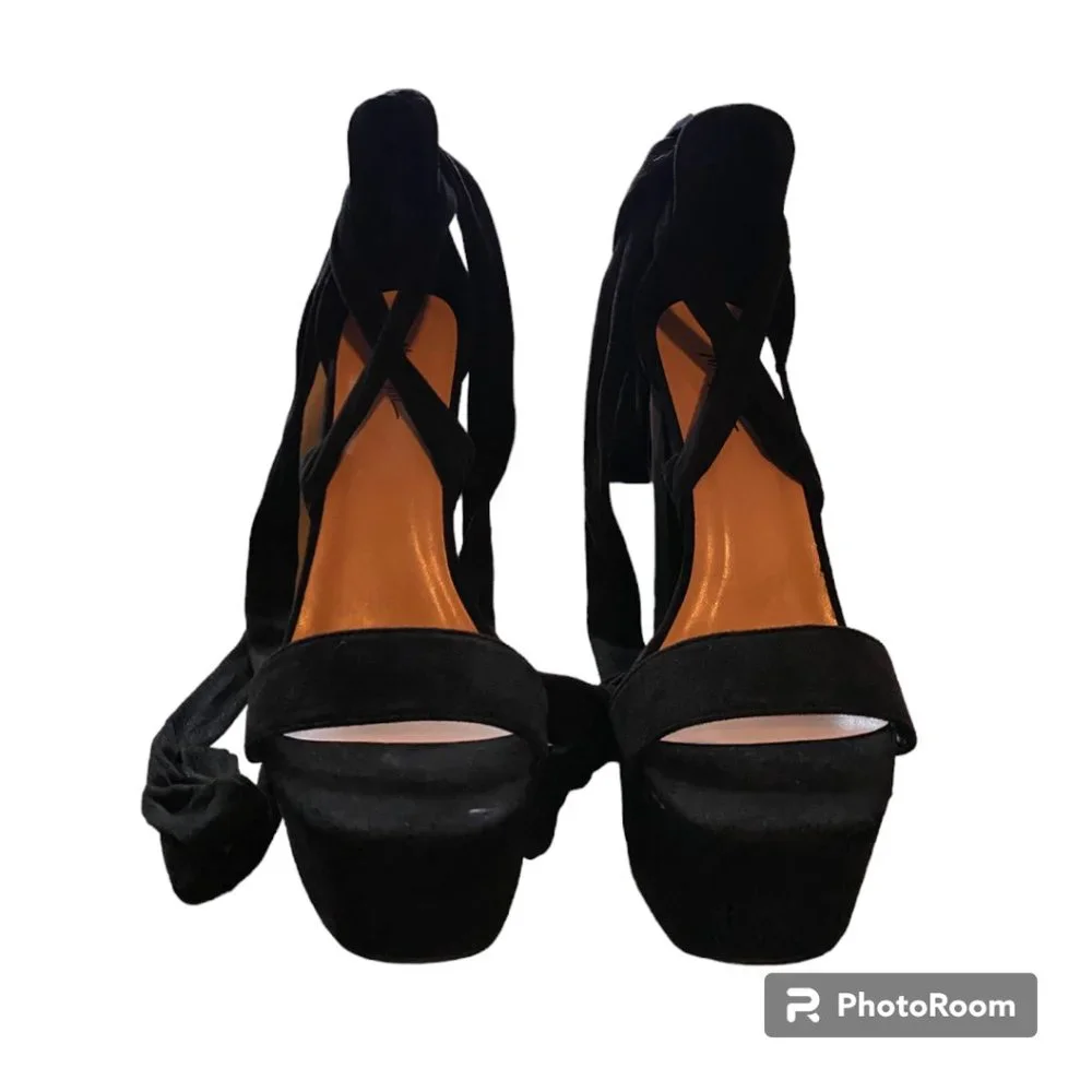 Nasty Gal On the Up lace up chunky platform heels Sandal Shoe Faux Suede sz 8‎